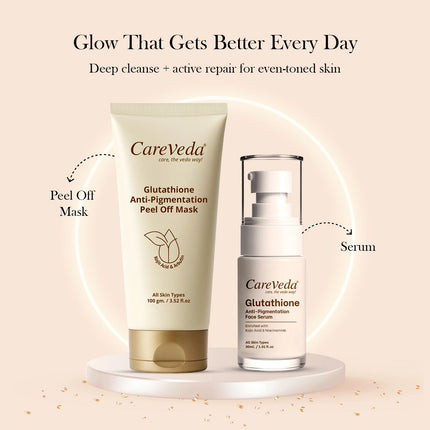 CareVeda Glutathione Skin Care Set of 2 | Peel off Mask & Face Serum for Bright, Even-Toned Skin | Anti-Pigmentation & Glow Boost | For Men & Women