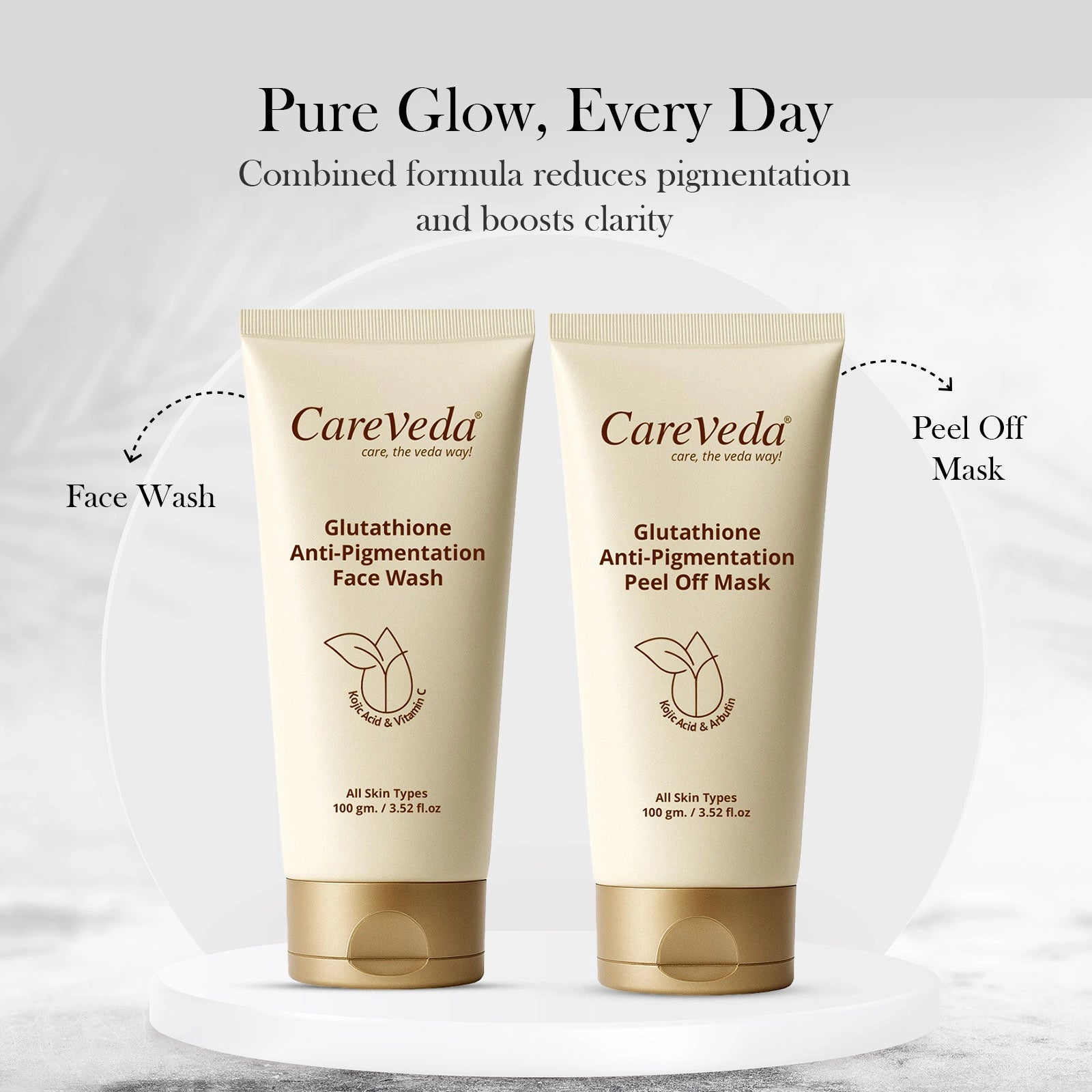 CareVeda Glutathione Skin Care Set of 2 | Face Wash & Peel-Off Mask for Bright, Even-Toned Skin | Anti-Pigmentation & Glow Boost | For Men & Women
