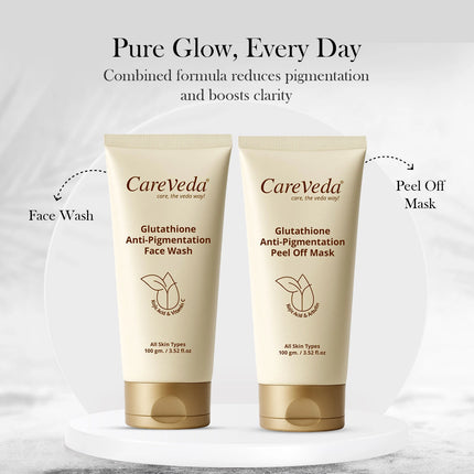 CareVeda Glutathione Skin Care Set of 2 | Face Wash & Peel-Off Mask for Bright, Even-Toned Skin | Anti-Pigmentation & Glow Boost | For Men & Women