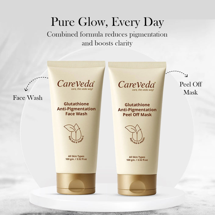 CareVeda Glutathione Skin Care Set of 2 | Face Wash & Peel-Off Mask for Bright, Even-Toned Skin | Anti-Pigmentation & Glow Boost | For Men & Women