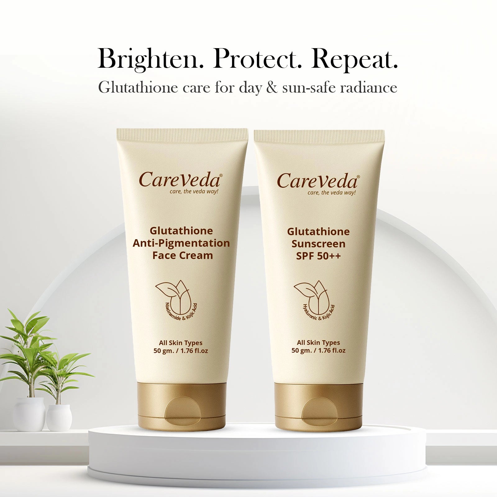 CareVeda Glutathione Skin Care Set of 2 | Face Cream & Sunscreen for Bright, Even-Toned Skin | Anti-Pigmentation & Glow Boost | For Men & Women