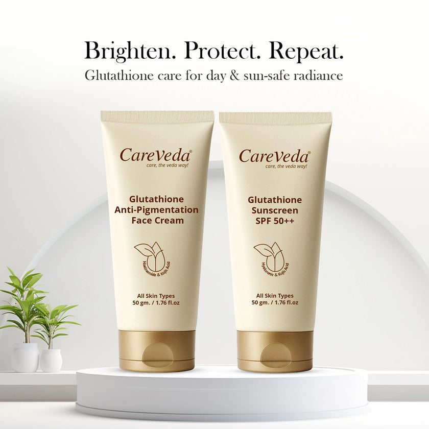 CareVeda Glutathione Skin Care Set of 2 | Face Cream & Sunscreen for Bright, Even-Toned Skin | Anti-Pigmentation & Glow Boost | For Men & Women