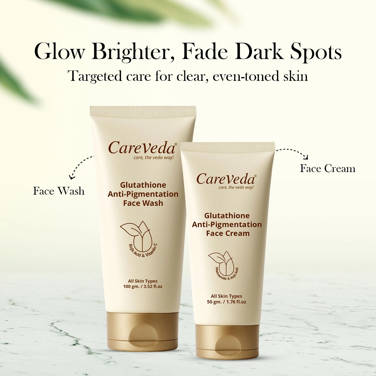 CareVeda Glutathione Skin Care Set of 2 | Face Wash & Cream for Bright, Even-Toned Skin | Anti-Pigmentation, Anti-Dullness & Deep Nourishment | Glow Boost for Men & Women