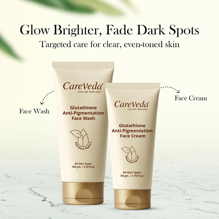 CareVeda Glutathione Skin Care Set of 2 | Face Wash & Cream for Bright, Even-Toned Skin | Anti-Pigmentation, Anti-Dullness & Deep Nourishment | Glow Boost for Men & Women