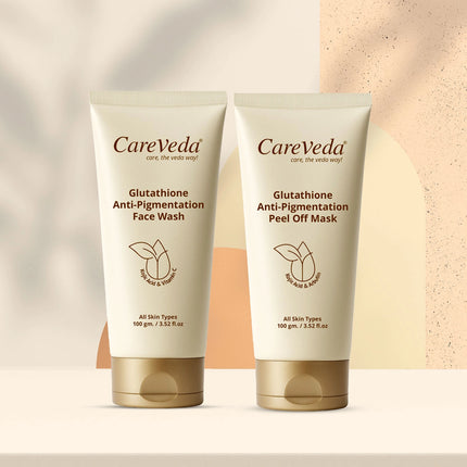 CareVeda Glutathione Skin Care Set of 2 | Face Wash & Peel-Off Mask for Bright, Even-Toned Skin | Anti-Pigmentation & Glow Boost | For Men & Women