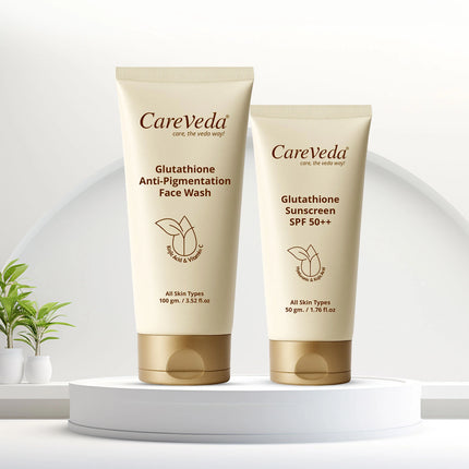 CareVeda Glutathione Skin Care Set of 2 | Face Wash & Sunscreen for Bright, Even-Toned Skin | Anti-Pigmentation & Glow Boost | For Men & Women