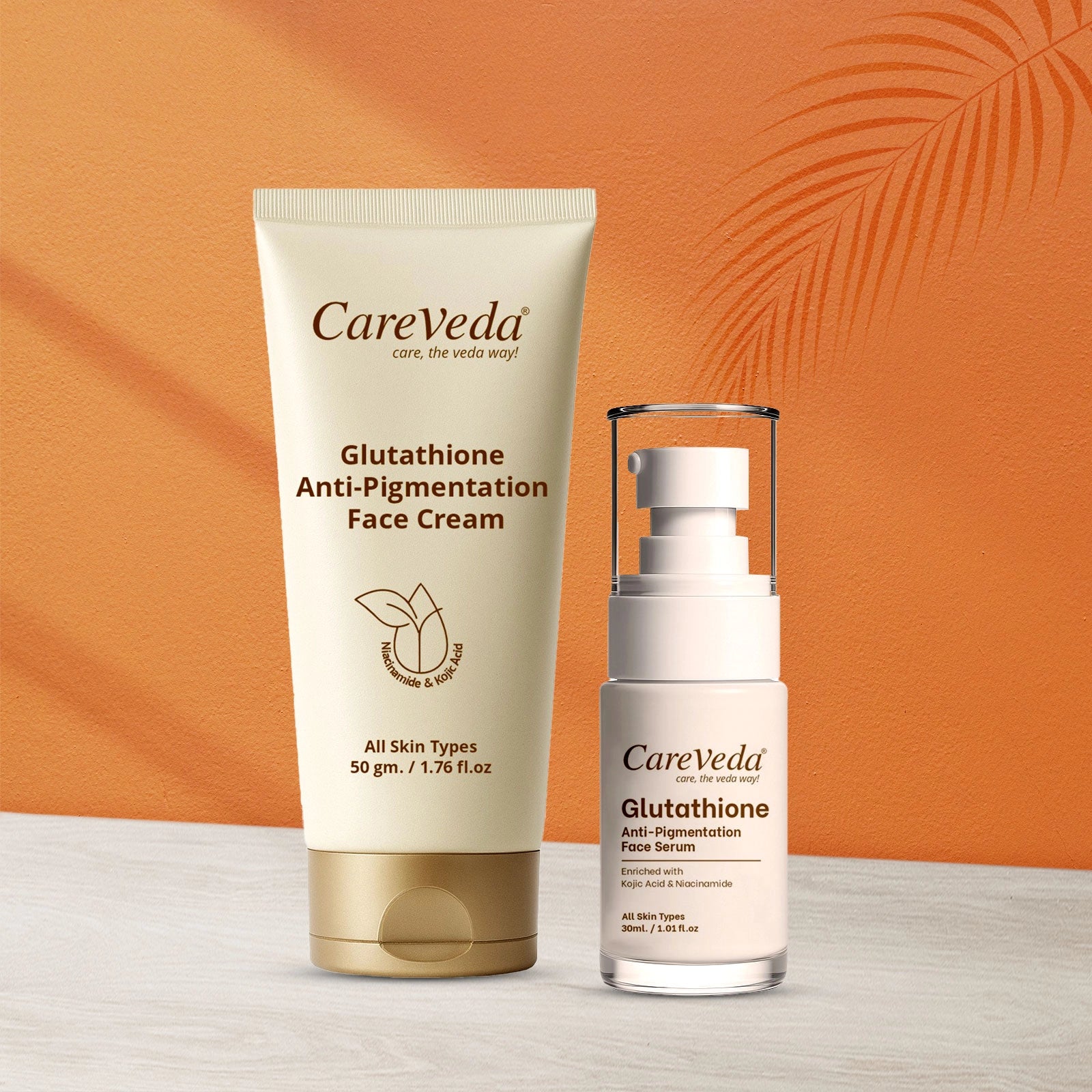 CareVeda Glutathione Skin Care Set of 2 | Face Cream & Face Serum for Bright, Even-Toned Skin | Anti-Pigmentation & Glow Boost | For Men & Women