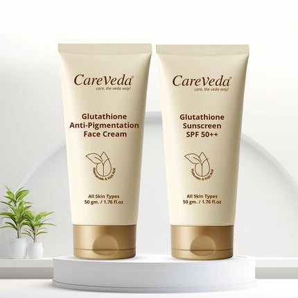 CareVeda Glutathione Skin Care Set of 2 | Face Cream & Sunscreen for Bright, Even-Toned Skin | Anti-Pigmentation & Glow Boost | For Men & Women