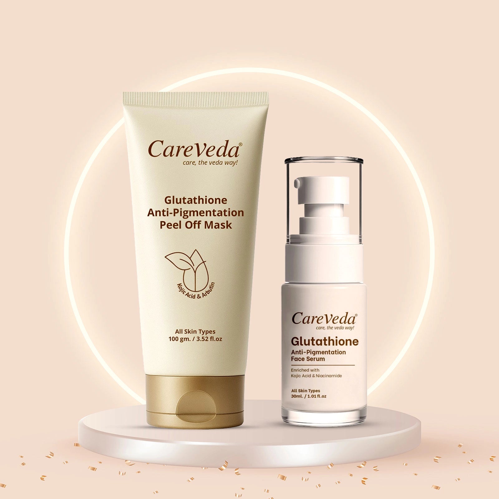 CareVeda Glutathione Skin Care Set of 2 | Peel off Mask & Face Serum for Bright, Even-Toned Skin | Anti-Pigmentation & Glow Boost | For Men & Women