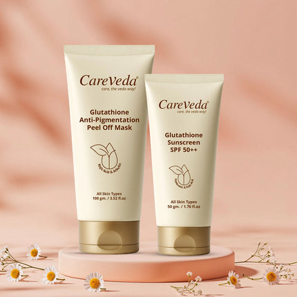 CareVeda Glutathione Skin Care Set of 2 | Peel off Mask & Sunscreen for Bright, Even-Toned Skin | Anti-Pigmentation & Glow Boost | For Men & Women