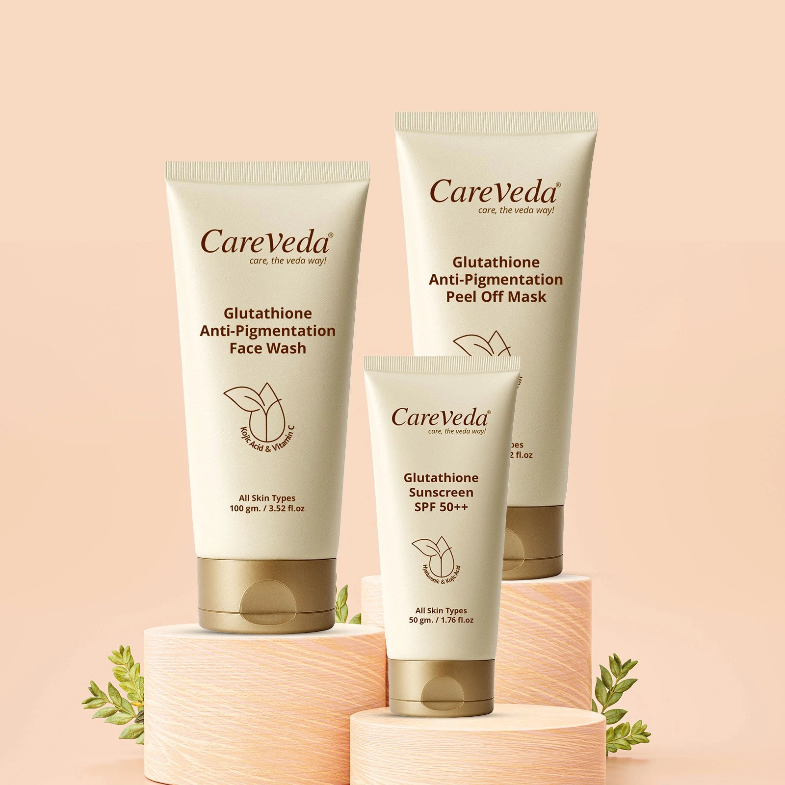 CareVeda Glutathione Skin Care Set of 3 | Face Wash & Peel off Mask, Sunscreen for Bright, Even-Toned Skin | Anti-Pigmentation & Glow Boost | For Men & Women