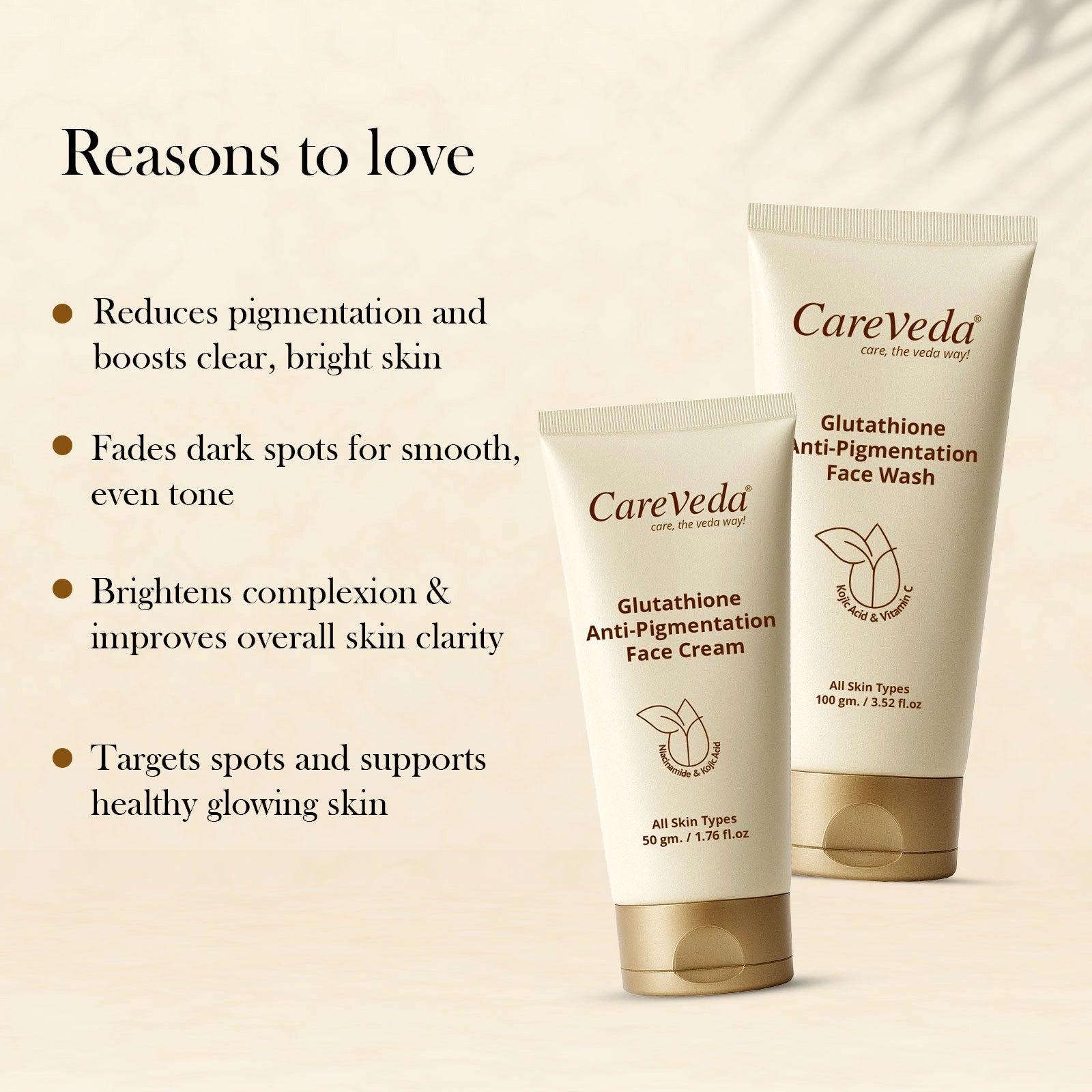 CareVeda Glutathione Skin Care Set of 2 | Face Wash & Cream for Bright, Even-Toned Skin | Anti-Pigmentation, Anti-Dullness & Deep Nourishment | Glow Boost for Men & Women