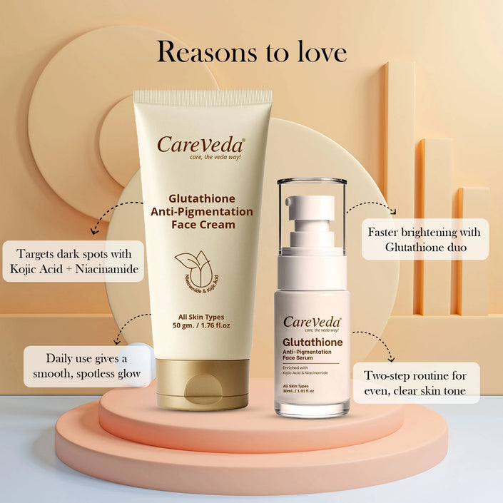 CareVeda Glutathione Skin Care Set of 2 | Face Cream & Face Serum for Bright, Even-Toned Skin | Anti-Pigmentation & Glow Boost | For Men & Women