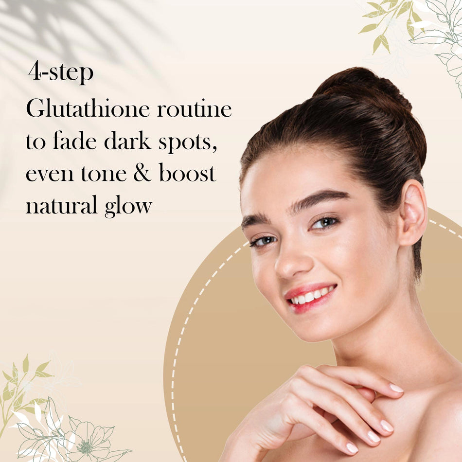 Glutathione Skin Care Set of 4 | Face Wash & Cream, Peel off Mask, Serum for Bright & Even-Toned Skin