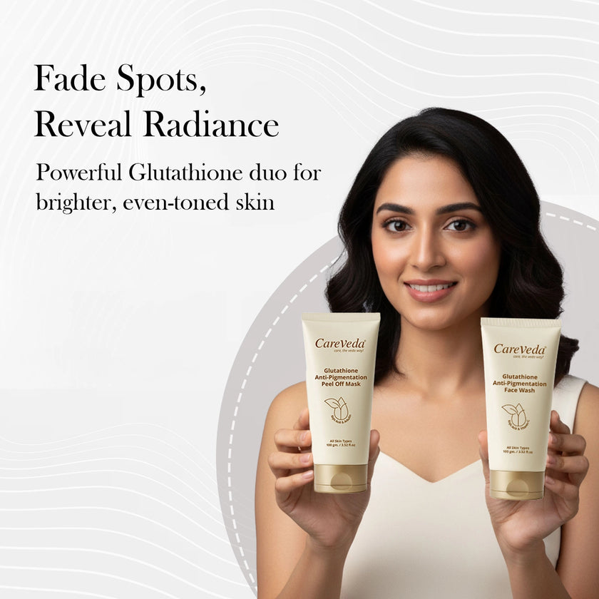 CareVeda Glutathione Skin Care Set of 2 | Face Wash & Peel-Off Mask for Bright, Even-Toned Skin | Anti-Pigmentation & Glow Boost | For Men & Women
