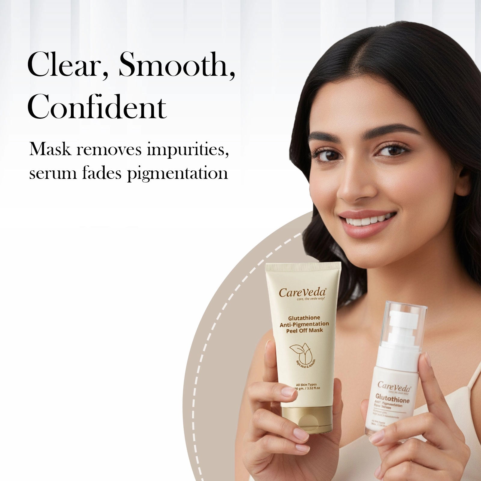 CareVeda Glutathione Skin Care Set of 2 | Peel off Mask & Face Serum for Bright, Even-Toned Skin | Anti-Pigmentation & Glow Boost | For Men & Women