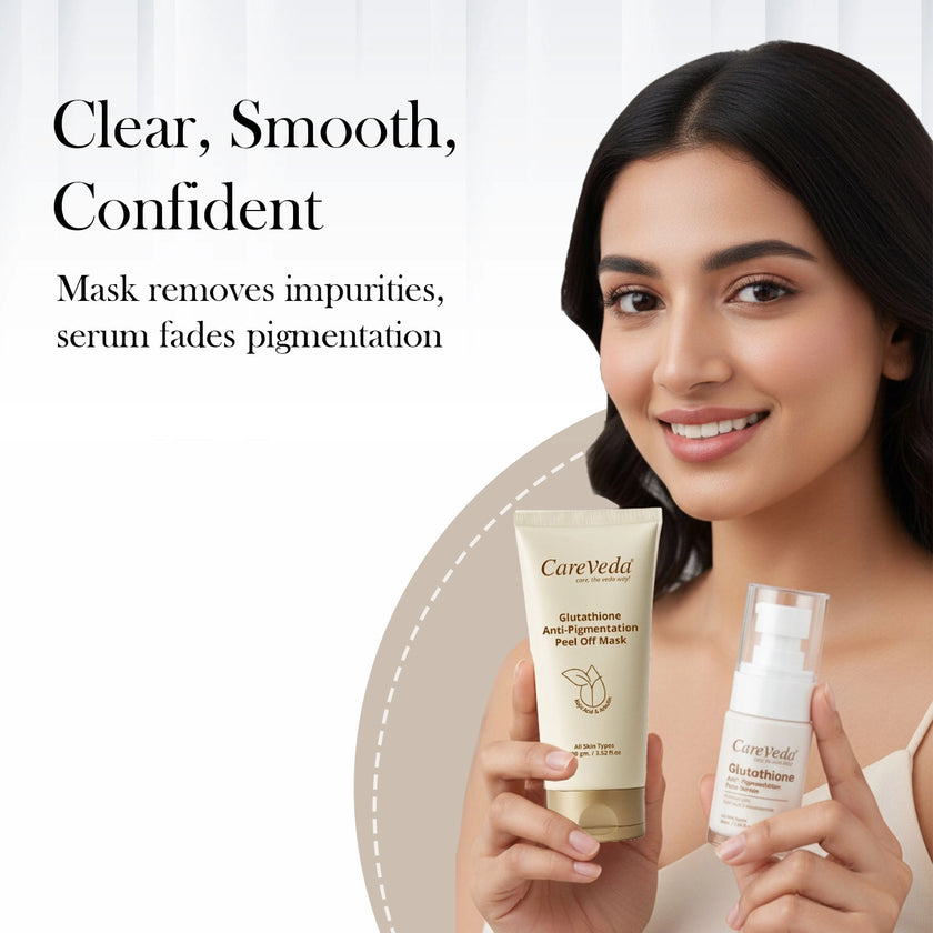 CareVeda Glutathione Skin Care Set of 2 | Peel off Mask & Face Serum for Bright, Even-Toned Skin | Anti-Pigmentation & Glow Boost | For Men & Women