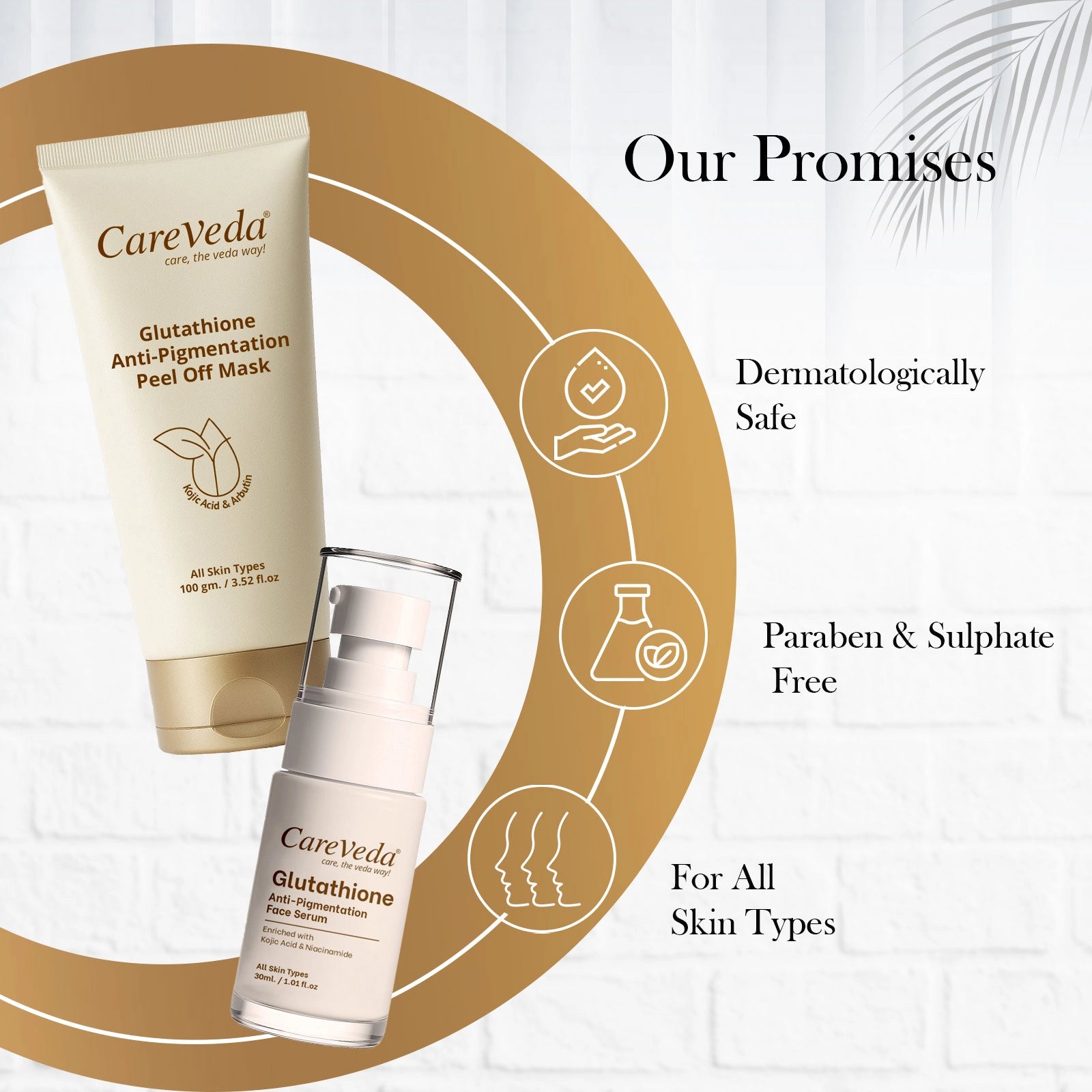 CareVeda Glutathione Skin Care Set of 2 | Peel off Mask & Face Serum for Bright, Even-Toned Skin | Anti-Pigmentation & Glow Boost | For Men & Women