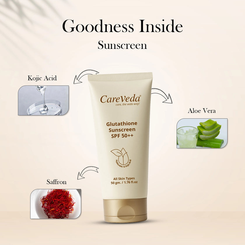 CareVeda Glutathione Skin Care Range for Bright & Even-Toned Skin | Face Wash, Serum, Cream, Sunscreen & Peel-Off Mask | Anti-Pigmentation, Anti-Dullness, Deep Nourishment | For Men & Women, Set of 5