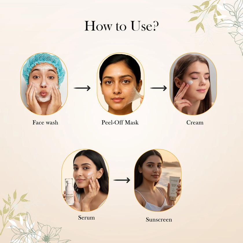 CareVeda Glutathione Skin Care Range for Bright & Even-Toned Skin | Face Wash, Serum, Cream, Sunscreen & Peel-Off Mask | Anti-Pigmentation, Anti-Dullness, Deep Nourishment | For Men & Women, Set of 5