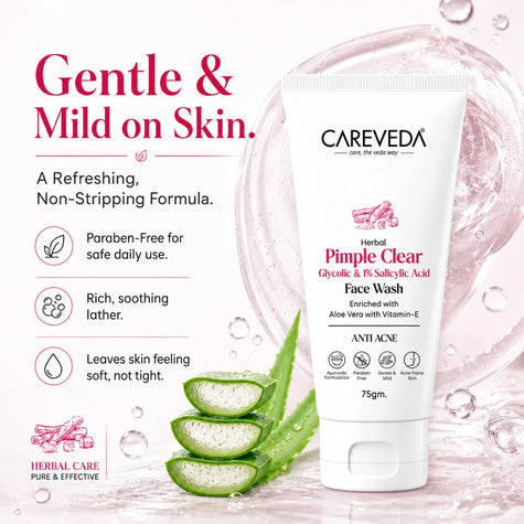 CareVeda Herbal Pimple Clear Face Wash with 1% Salicylic & Glycolic Acid - 75gm