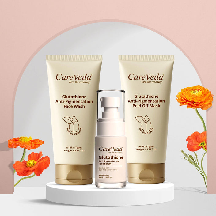 CareVeda Glutathione Skin Care Set of 3 | Face Wash & Peel off Mask, Face Serum for Bright, Even-Toned Skin | Anti-Pigmentation & Glow Boost | For Men & Women