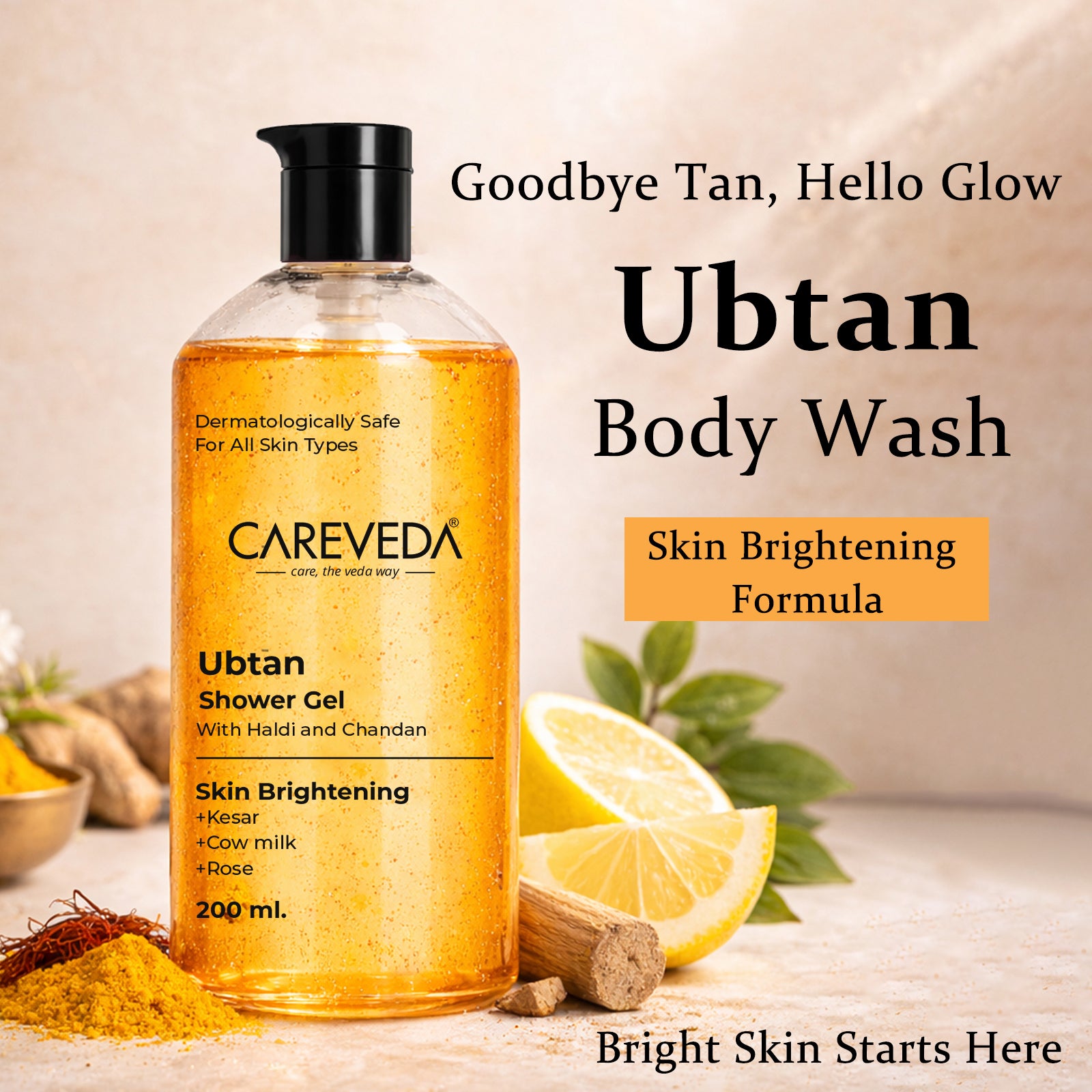 Ubtan Shower Gel, Skin Brightening Body Wash with Haldi & Chandan, Fresh & Glowing Skin 200ml