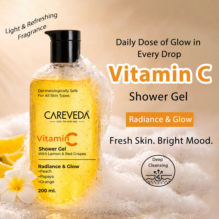 CareVeda Vitamin C Shower Gel With Lemon & Red Grapes, Brightening Body Wash 200ml