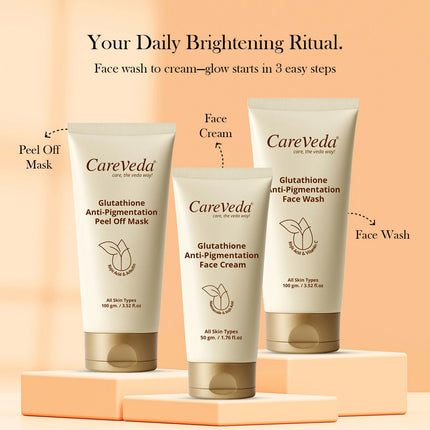 CareVeda Glutathione Skin Care Set of 3 | Face Cream & Face Wash, Peel off Mask for Bright, Even-Toned Skin | Anti-Pigmentation & Glow Boost | For Men & Women