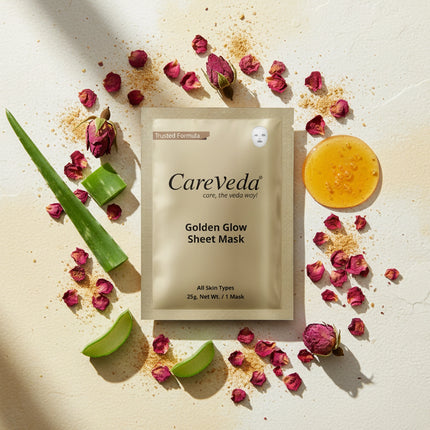 CareVeda Golden Glow Sheet Mask Suitable For All Skin Types, 25gm
