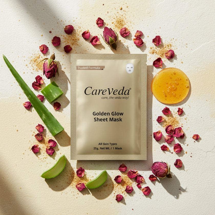 CareVeda Golden Glow Sheet Mask Suitable For All Skin Types, 25gm
