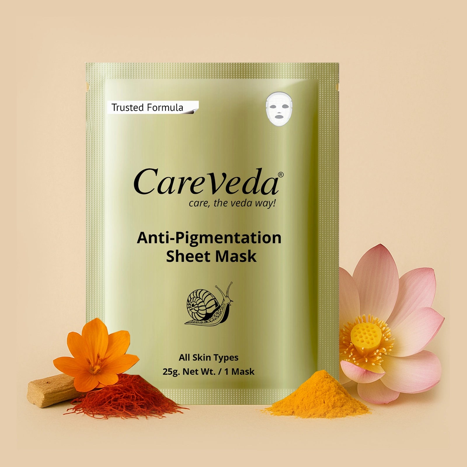 CareVeda Tone & Glow Anti Pigmentation Sheet Mask Suitable For All Skin Types, 25gm