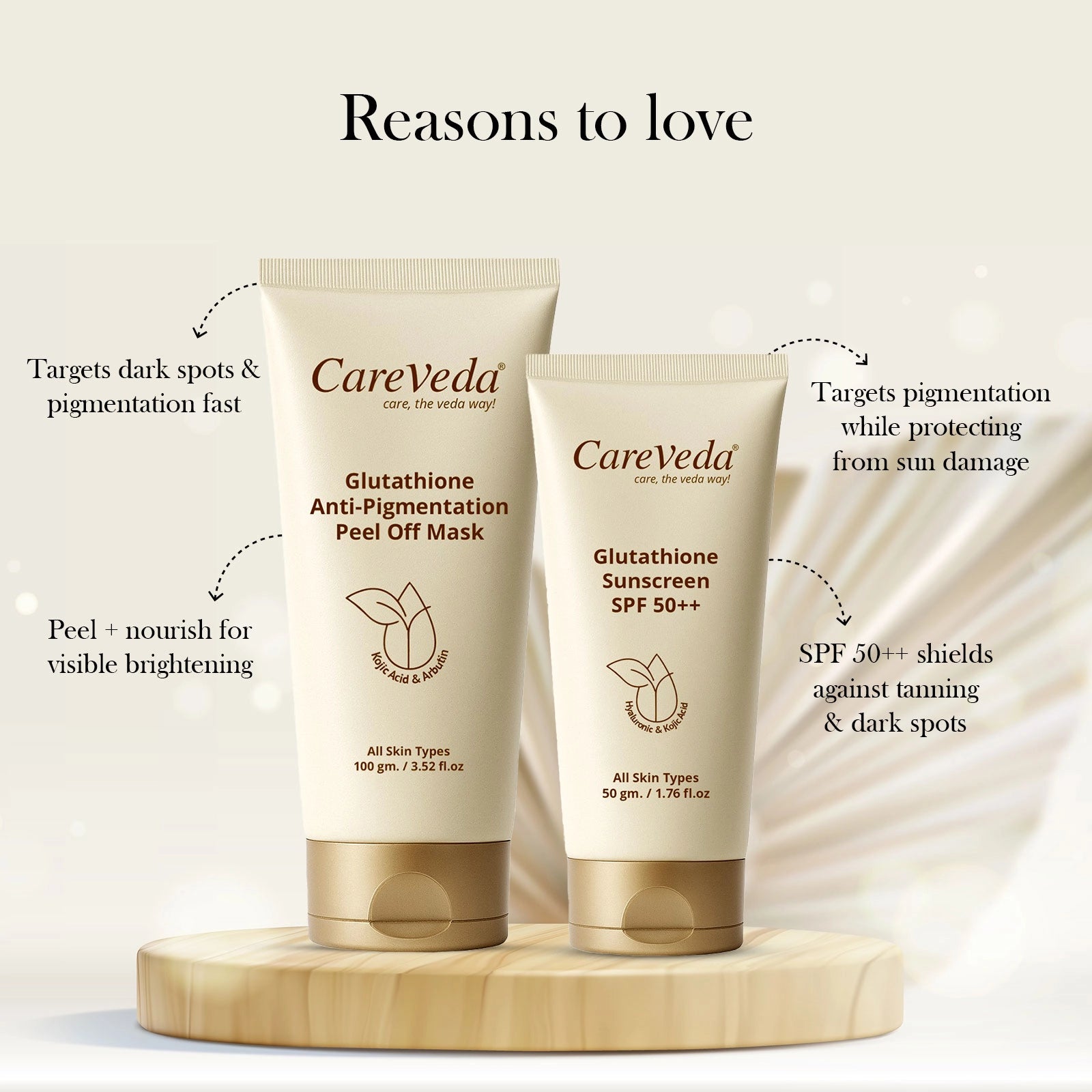 CareVeda Glutathione Skin Care Set of 2 | Peel off Mask & Sunscreen for Bright, Even-Toned Skin | Anti-Pigmentation & Glow Boost | For Men & Women