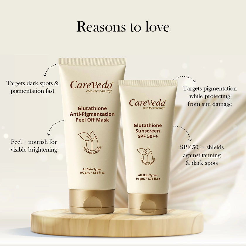 CareVeda Glutathione Skin Care Set of 2 | Peel off Mask & Sunscreen for Bright, Even-Toned Skin | Anti-Pigmentation & Glow Boost | For Men & Women