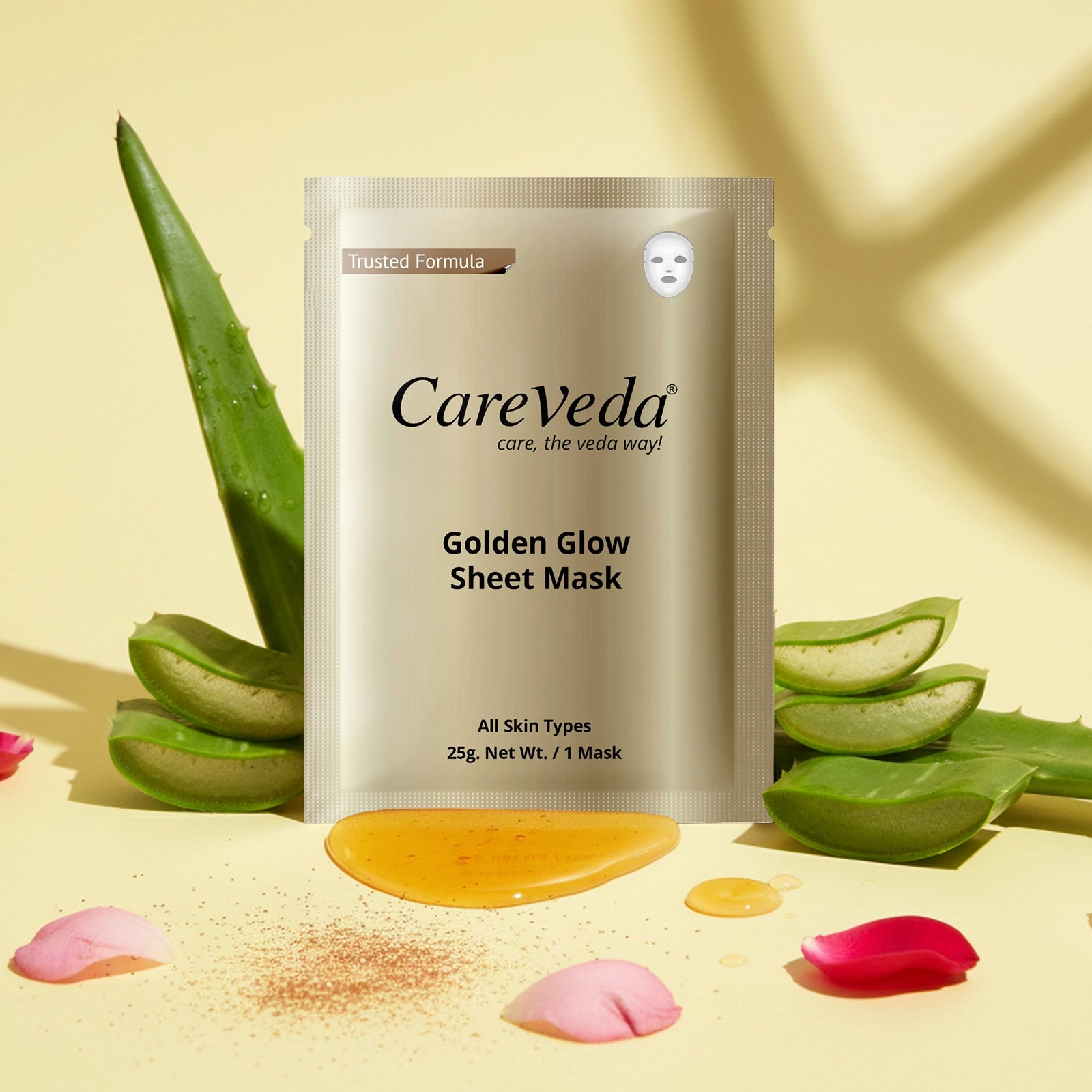 CareVeda Golden Glow Sheet Mask Suitable For All Skin Types, 25gm