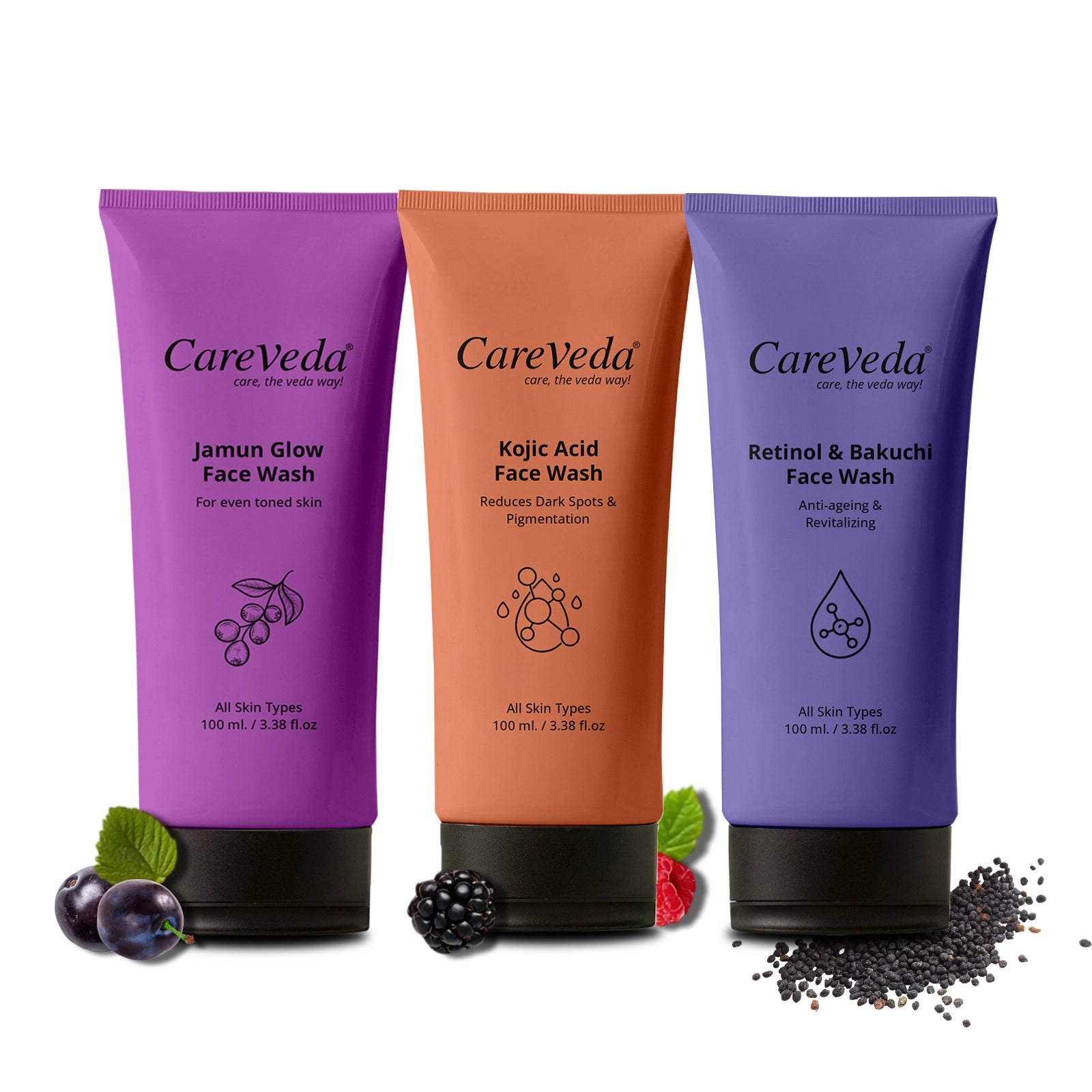 Skin Radiance Combo – Jamun Glow, Kojic Acid, Retinol & Bakuchi Face Wash (Set of 3)