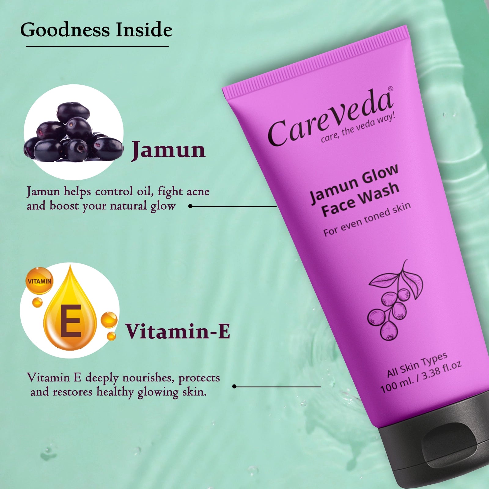 CareVeda Jamun Glow Face Wash For Even Toned Skin Suitable For All Skin Types 100gm