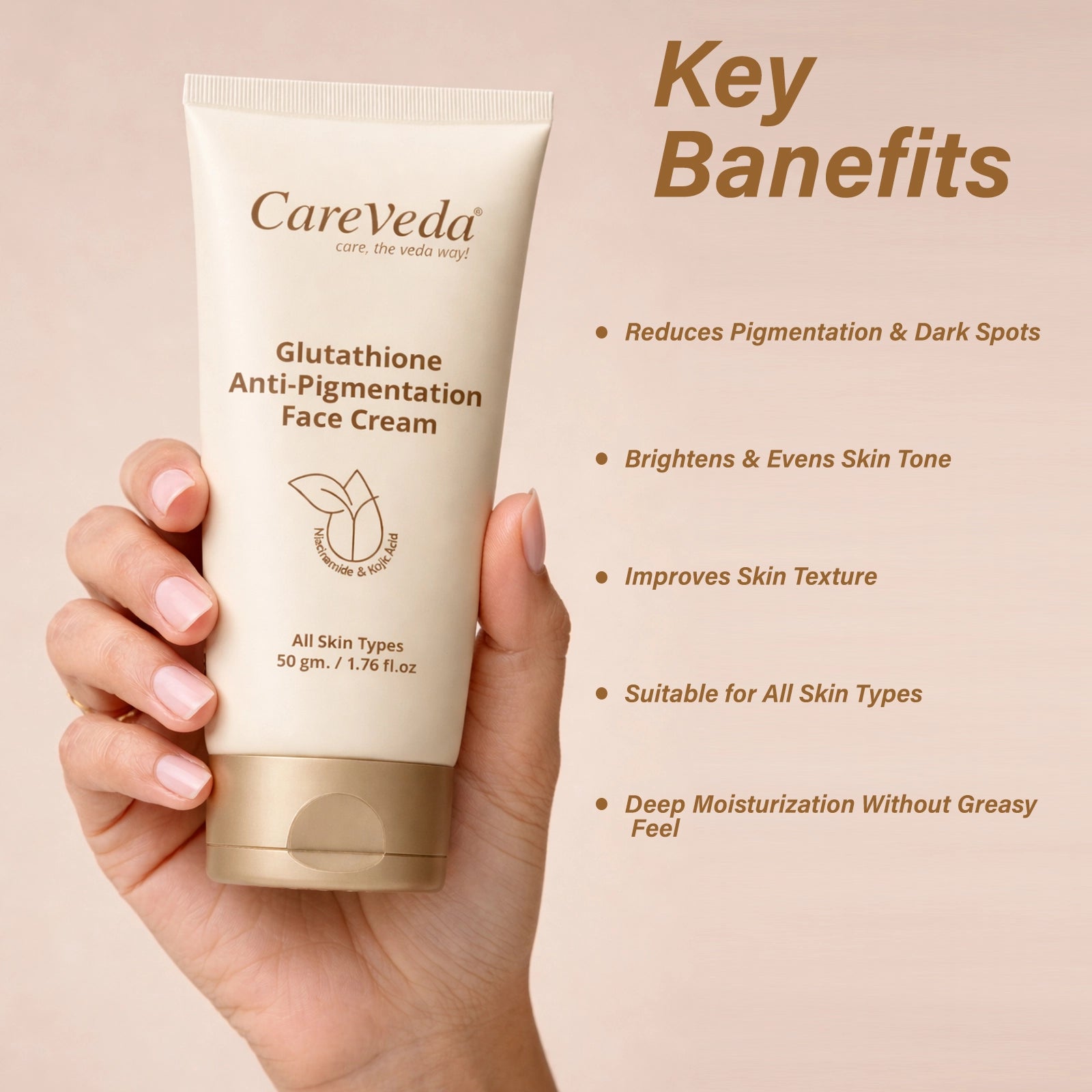 CareVeda Glutathione Anti-Pigmentation Face Cream Enriched with Kojic Acid & Niacinamide  50gm