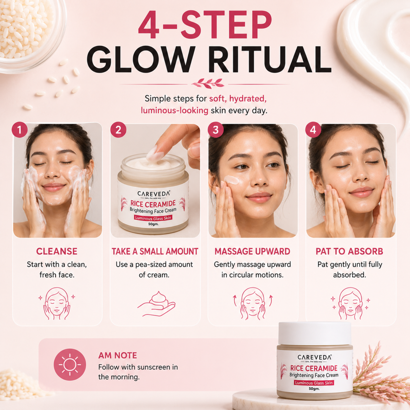Careveda Rice Ceramide Brightening Face Cream for Luminous Glass Skin - 50gm | Deep Hydration & Moisture Barrier Repair