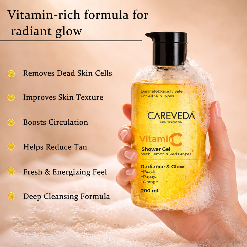 CareVeda Vitamin C Shower Gel With Lemon & Red Grapes, Brightening Body Wash 200ml