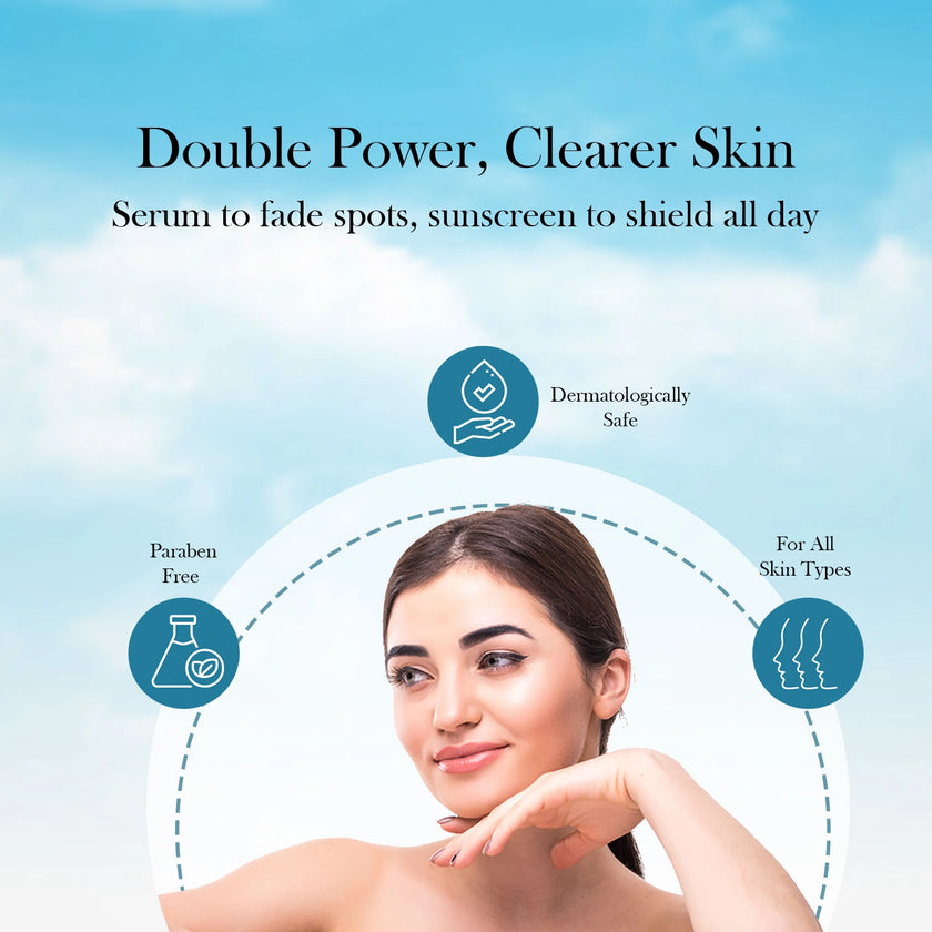 CareVeda Glutathione Skin Care Set of 2 | Face Serum & Sunscreen for Bright, Even-Toned Skin | Anti-Pigmentation & Glow Boost | For Men & Women