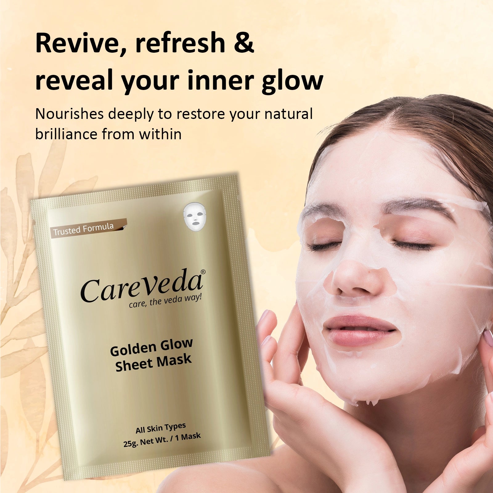 CareVeda Golden Glow Sheet Mask Suitable For All Skin Types, 25gm