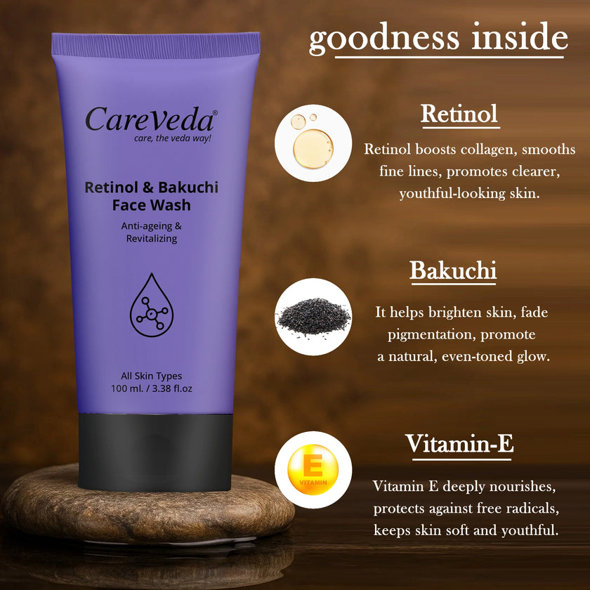 CareVeda Retinol & Bakuchi Face Wash For Anti Ageing & Revitalizing Suitable For All Skin Type 100gm