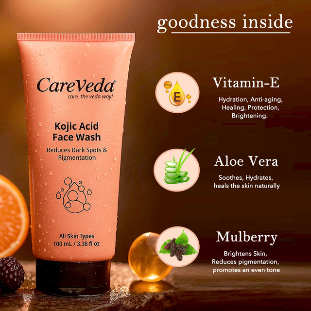 CareVeda Kojic Acid Face Wash For Reduces Dark Spots & Pigmentation Suitable For All Skin Types 100gm