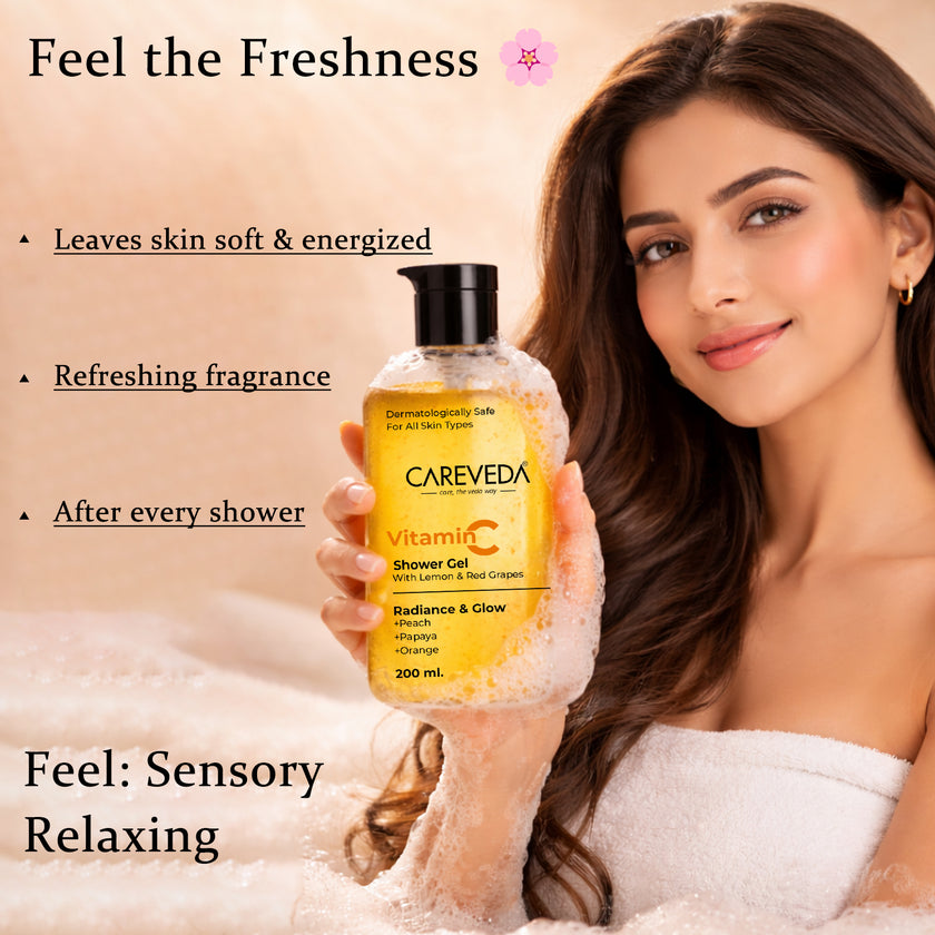 CareVeda Vitamin C Shower Gel With Lemon & Red Grapes, Brightening Body Wash 200ml