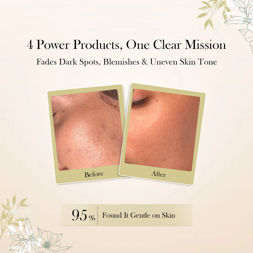 Glutathione Skin Care Set of 4 | Face Wash & Cream, Peel off Mask, Serum for Bright & Even-Toned Skin