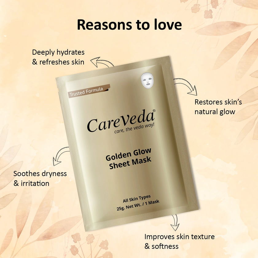 CareVeda Golden Glow Sheet Mask Suitable For All Skin Types, 25gm