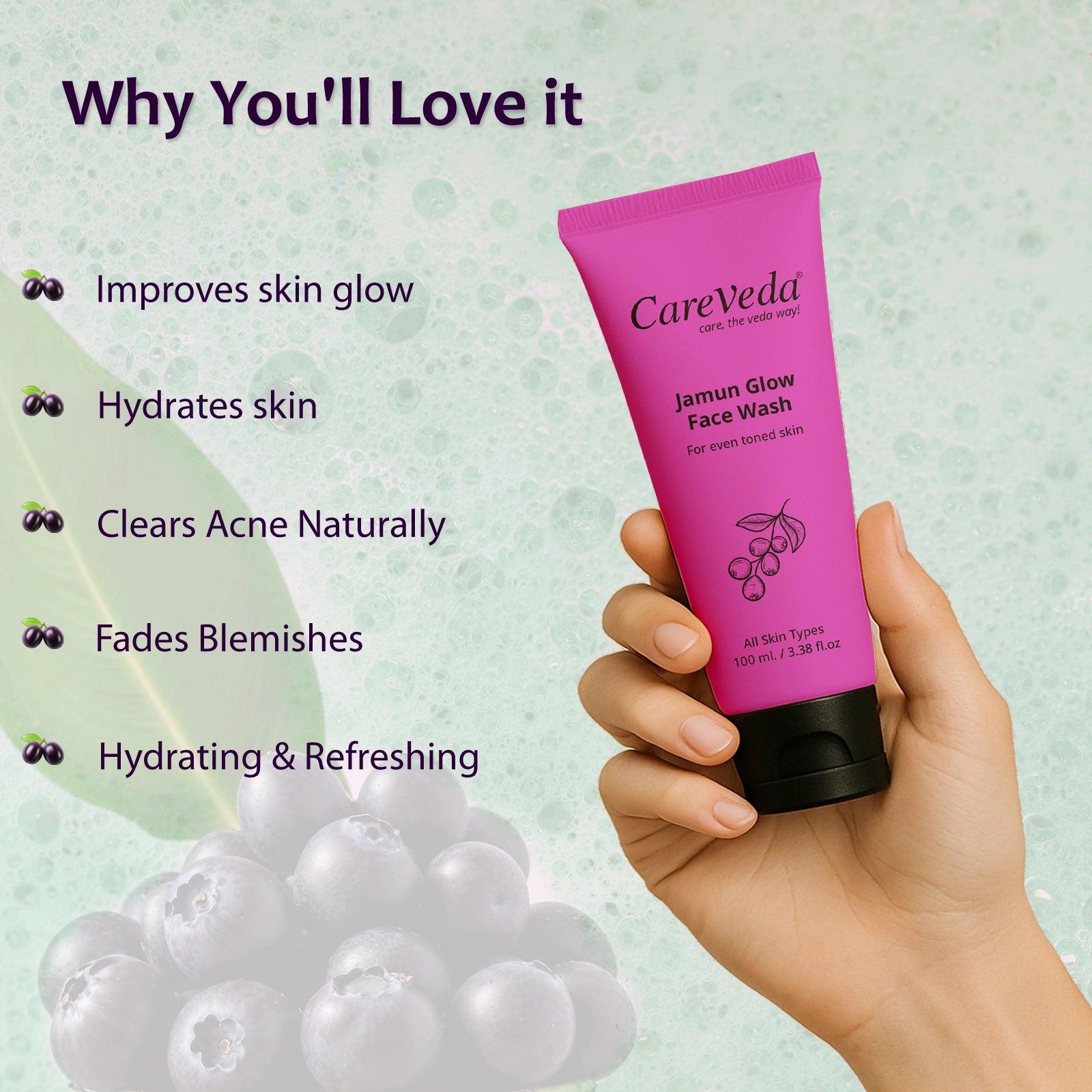 CareVeda Jamun Glow Face Wash For Even Toned Skin Suitable For All Skin Types 100gm