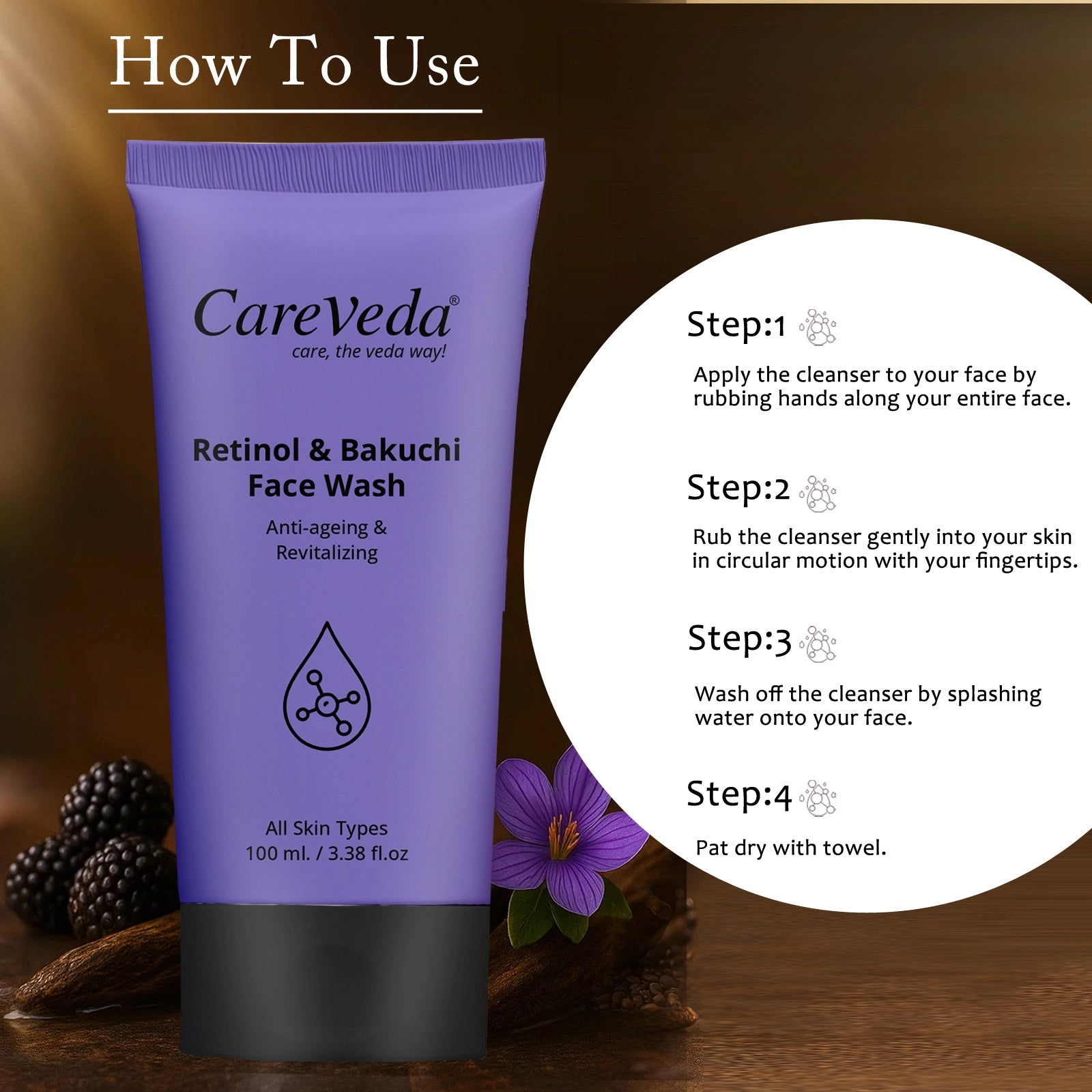 CareVeda Retinol & Bakuchi Face Wash For Anti Ageing & Revitalizing Suitable For All Skin Type 100gm