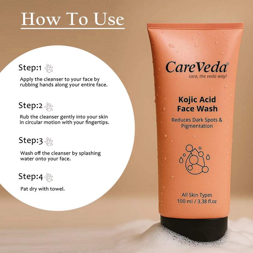 CareVeda Kojic Acid Face Wash For Reduces Dark Spots & Pigmentation Suitable For All Skin Types 100gm